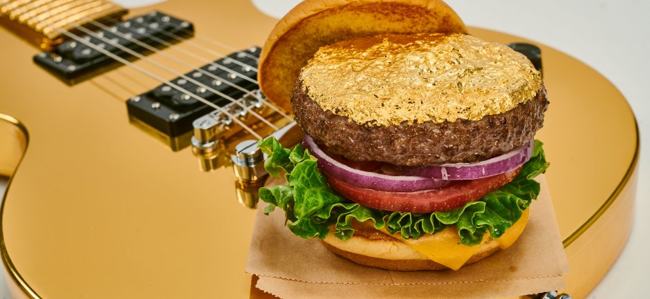 14K Gold Leaf Burger on Gold Guitar