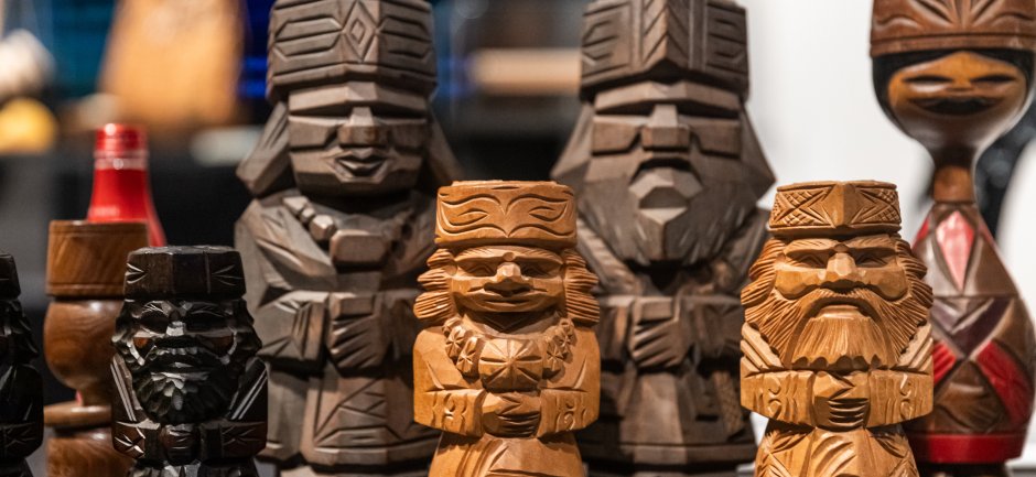 Wooden carvings from Hokkaido from the exhibition Ainu Stories at Japan House London (created by various makers throughout Hokkaido; various dates)